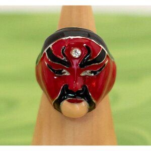Vintage Red Tribal Mask Ring Size 8 - W2